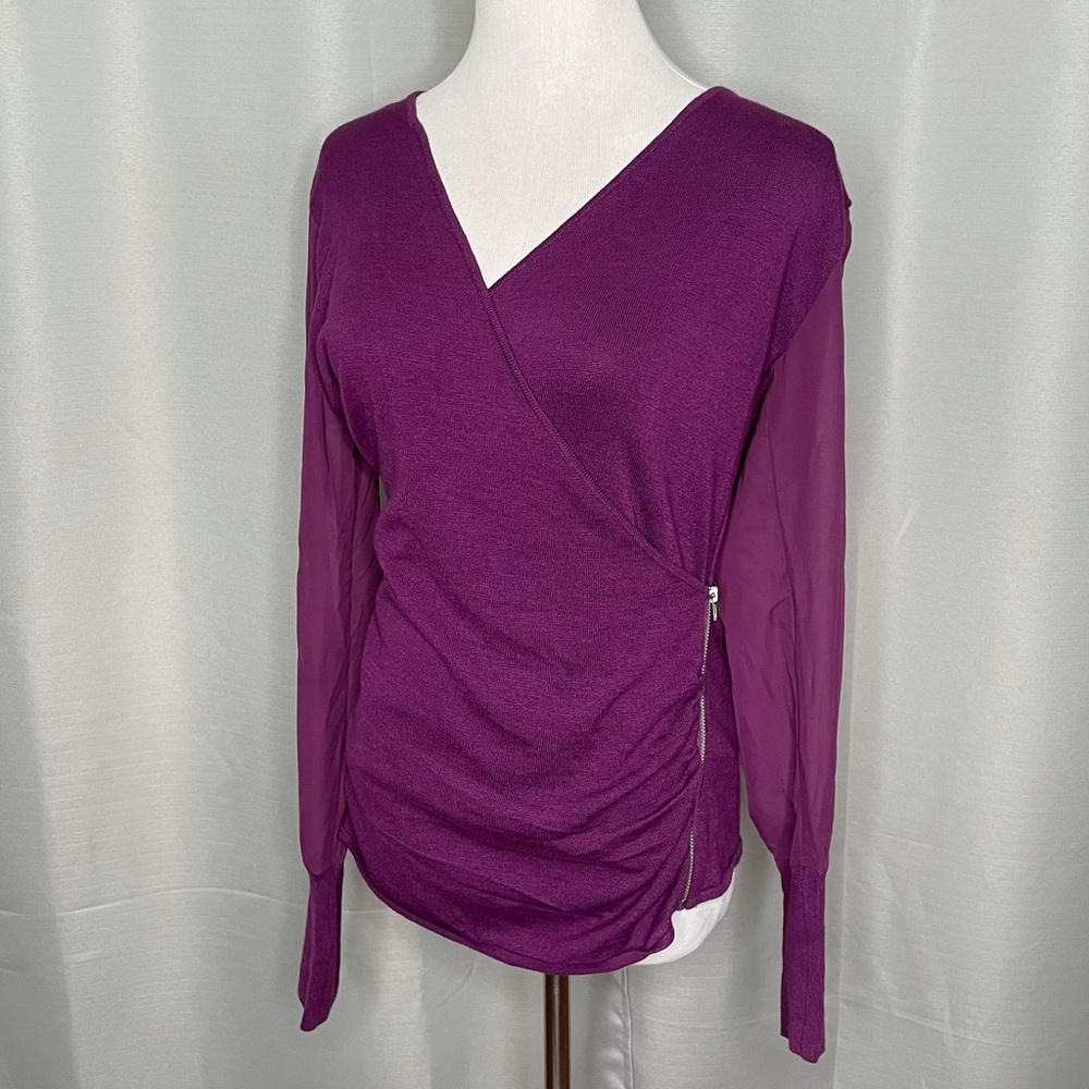 Venus side zip wrap illusion knit top